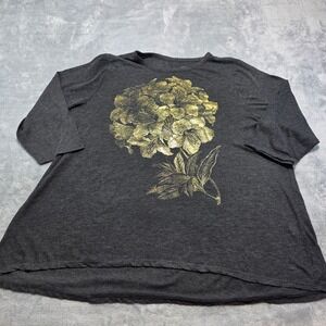 Lucky Brand Women 2X Grey Graphic Top Gold Floral 3/4 Sleeve Tee